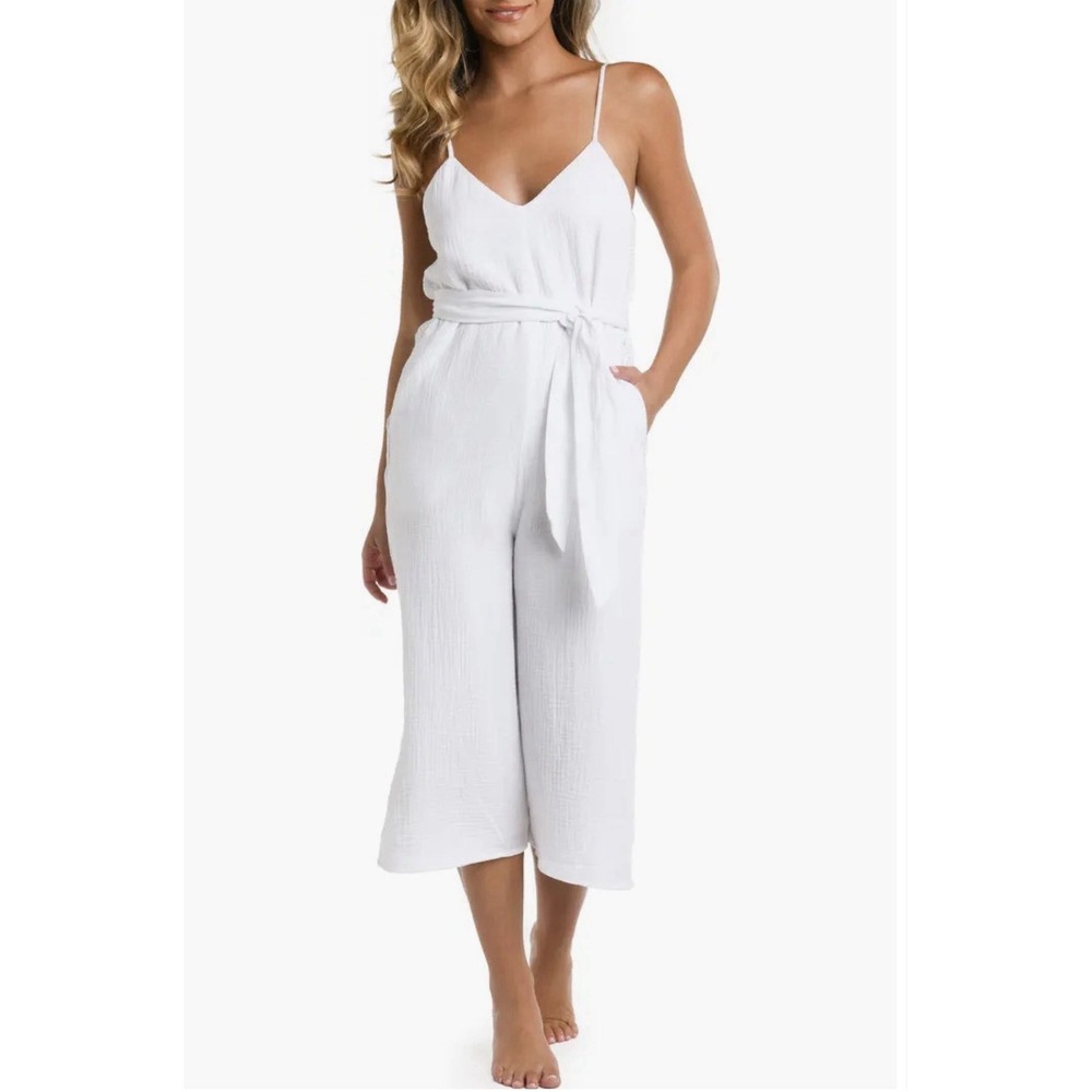 LA BLANCA New Jumpsuit Seaside Women's MEDIUM White Vneck Sleeveless 100% Cotton - Picture 12 of 12